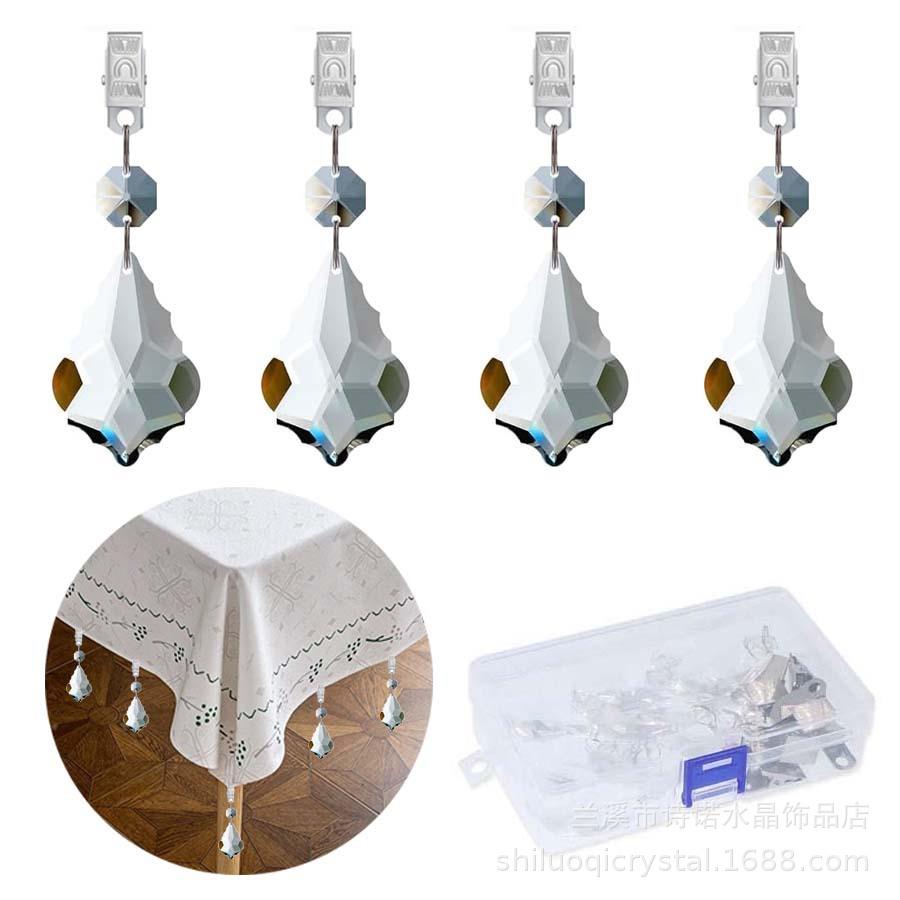 4 件套枫叶桌布坠子金属夹套装水晶玻璃棱镜吊坠挂件装饰桌布重量