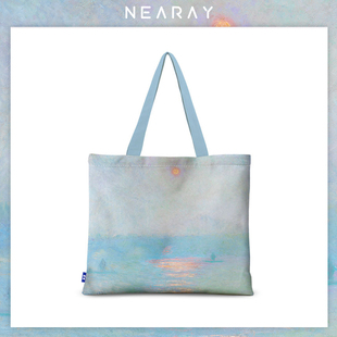 致敬莫奈印象派油画日出帆布包女定制文化艺术周边文创布袋手拎袋