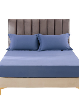 A类纯棉床笠单件床罩全棉1.8m米蓝灰色150x190席梦思床垫套罩定制