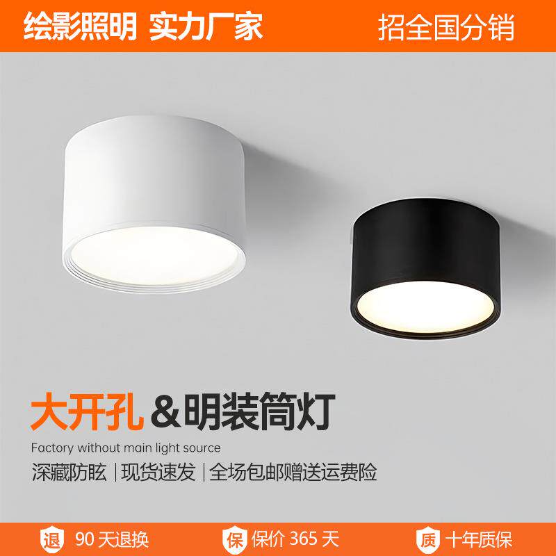 明装筒灯免开孔吸顶吊装led圆形客厅防眩超薄智能射灯全光谱灯具