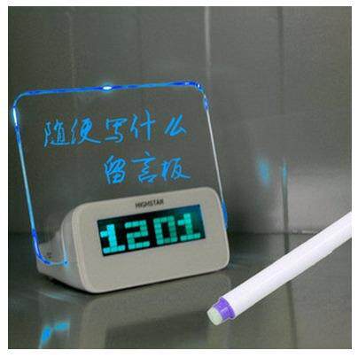 创意时尚留言板时钟 LED电子钟C款 大屏幕浪漫荧光留言板创意闹钟