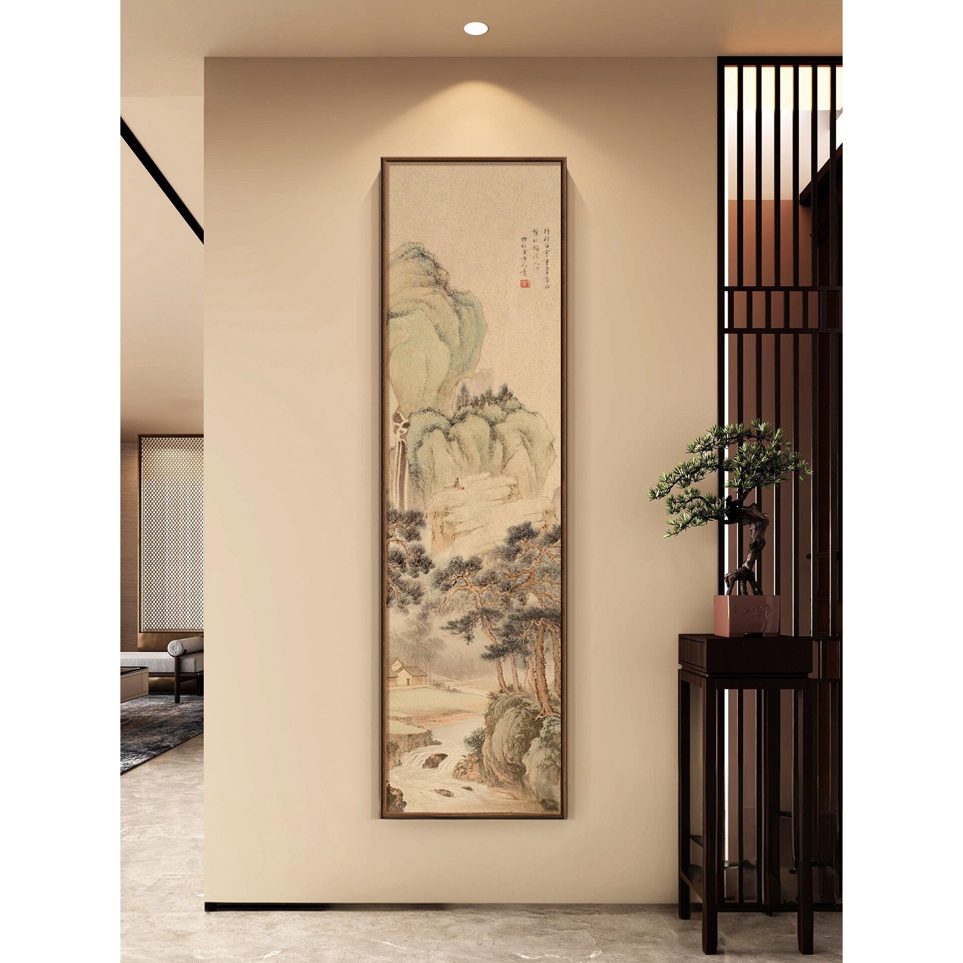 松崖观瀑宋代美学玄关挂画新中式竖版办公室茶室背景墙山水装饰画