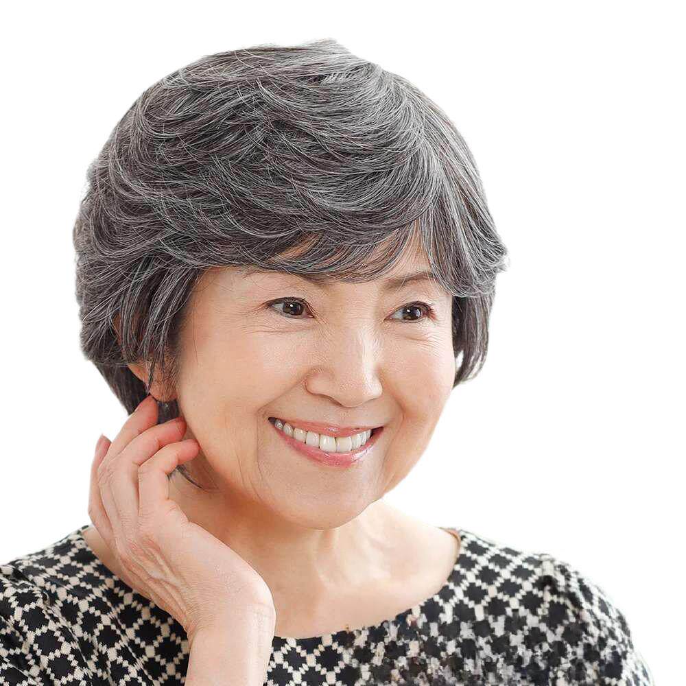 表演假发女士花白假发头发短直发老太太假发白发假发老人花白头套