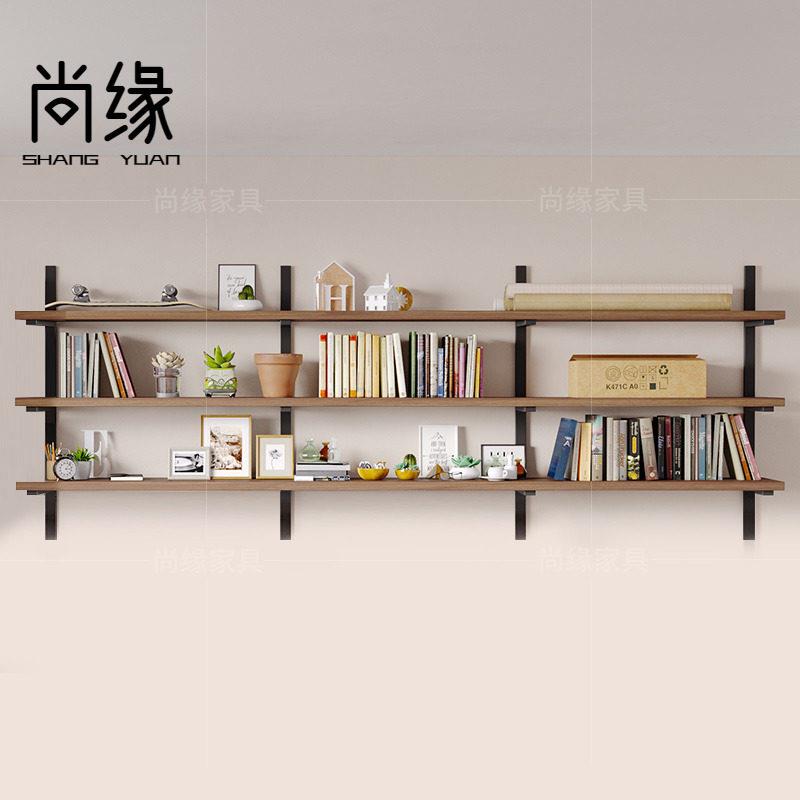 loft铁艺置物架家用钉墙书架工业风实木收纳书架小户型简约收纳层