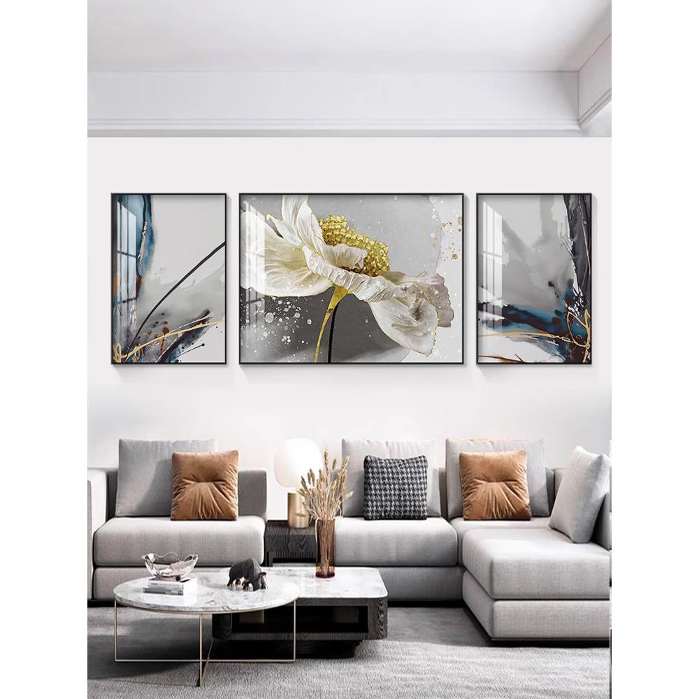 北欧风格客厅装饰画沙发背景墙镶钻晶瓷画现代简约挂画轻奢三联画