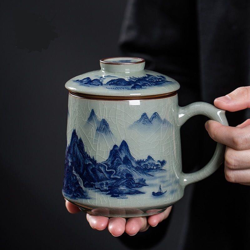 景德镇青花瓷陶瓷泡茶杯茶水分离办公室个人专用喝茶高档过滤水杯图片