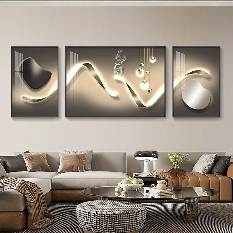 轻奢客厅装饰画沙发背景墙挂画高级感大气三联画简约现代抽象壁画