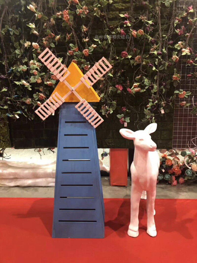 实木复古旋转风车田园置物花架户外婚礼迎宾装饰花器摆件婚庆道具