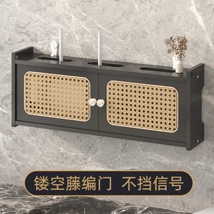 实木路由器盒子收纳盒机顶盒置物架壁挂式插座遮挡装饰悬空电视柜