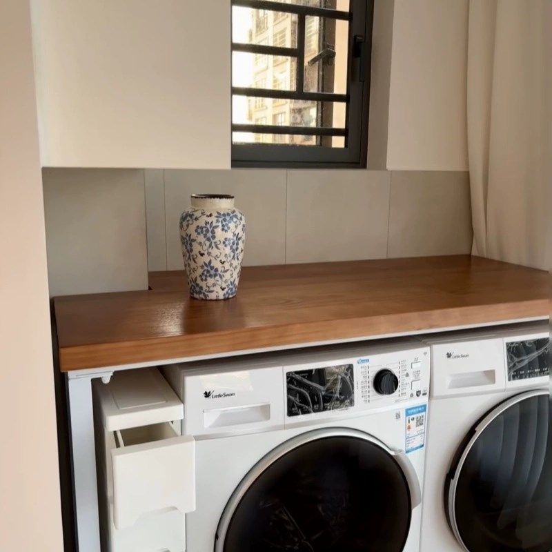 定制阳台洗衣机柜实木台面桌板改造设计台盆水槽一体柜阳台置物架