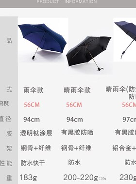 183g全自动女男真防晒遮阳超轻抗风安全防回弹加固晴雨两用黑胶伞
