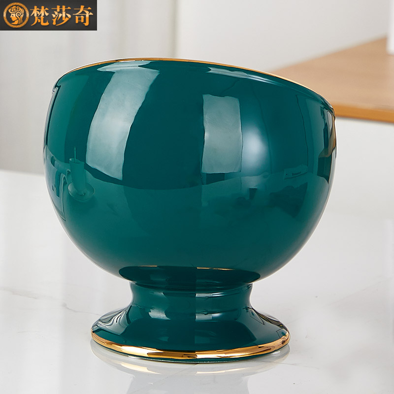 桌面垃圾桶轻奢风创意桌上茶几陶瓷垃圾碗网红客厅欧式迷你收纳桶