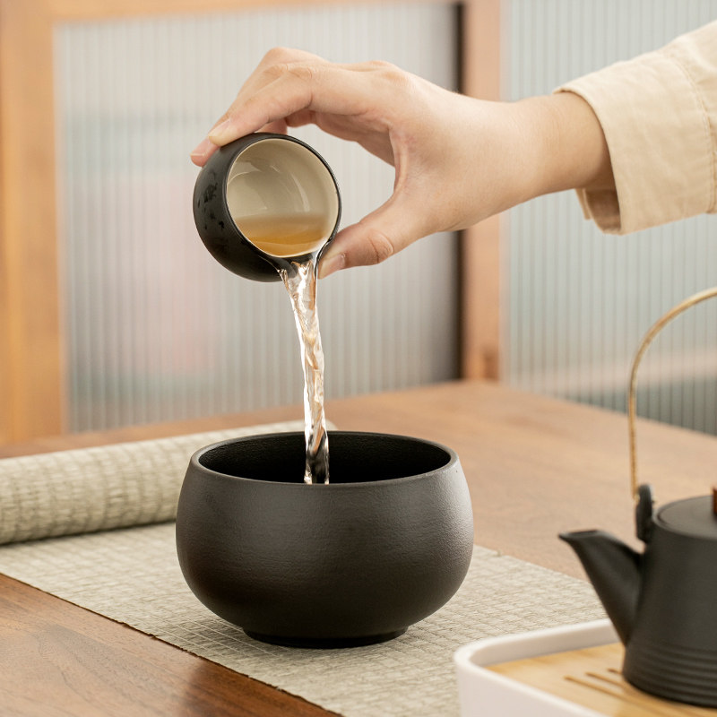 茶洗大号陶瓷水洗家用茶杯水盂黑陶茶具建水茶洗缸复古小杯洗小号