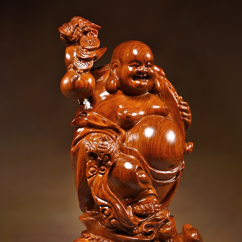 实木弥勒佛木雕摆件佛像花梨木全家福笑佛红木工艺品客厅装饰礼品