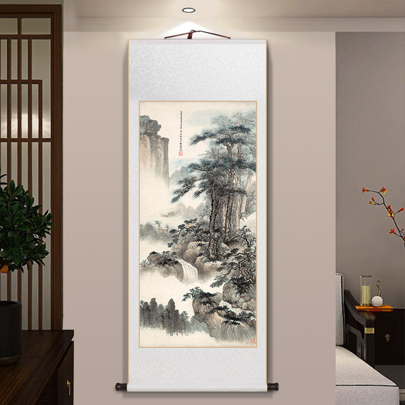名家字画山水画中式客厅装饰画办公室卷轴挂画书房茶室壁画玄关画