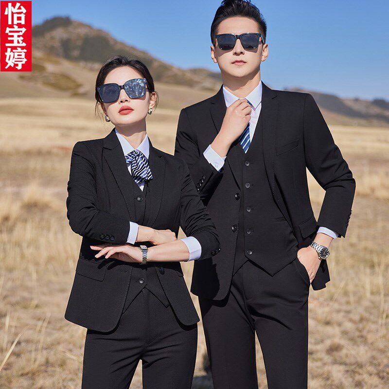 浅灰色西服套装男女职业正装春季4s店销售工装售楼部工作服西装