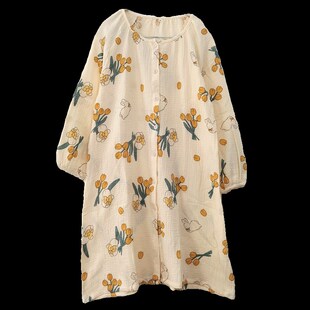 奶芙甜美女圆领长袖睡裙家居服裙子连衣裙宽松版型纯棉舒适