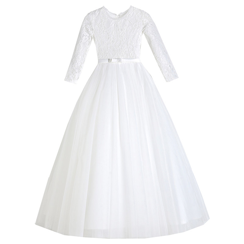 儿童礼服女童公主裙生日花童婚纱长袖秋冬洋气小女孩钢琴演出服白,童装/婴儿装/亲子装,儿童礼服,淘宝优惠券,粉丝福利购,淘宝优惠卷