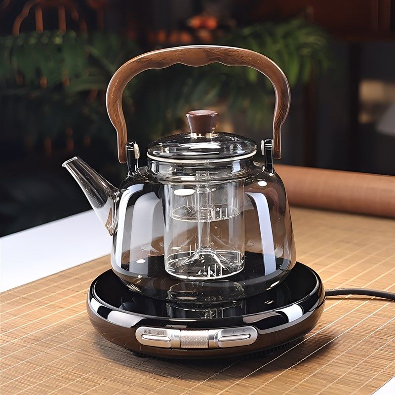 耐热玻璃木把提梁壶煮茶壶高档电陶炉煮茶大容量烧水玻璃茶具茶器