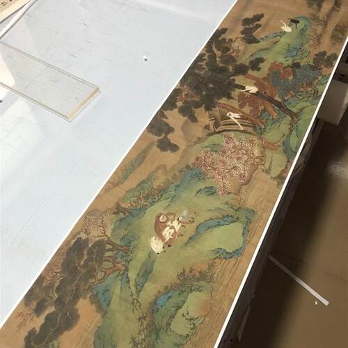 明 仇英 猿戏图 古代名家工笔青绿山水动物国画 高清绢布微喷装饰