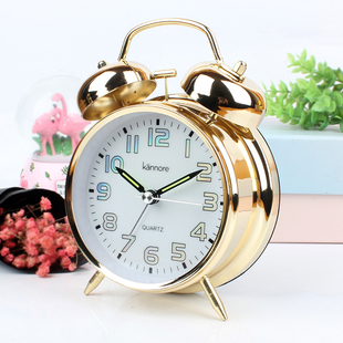 超大声音可爱金属小闹钟创意静音夜灯儿童数字学生用床头钟表简约