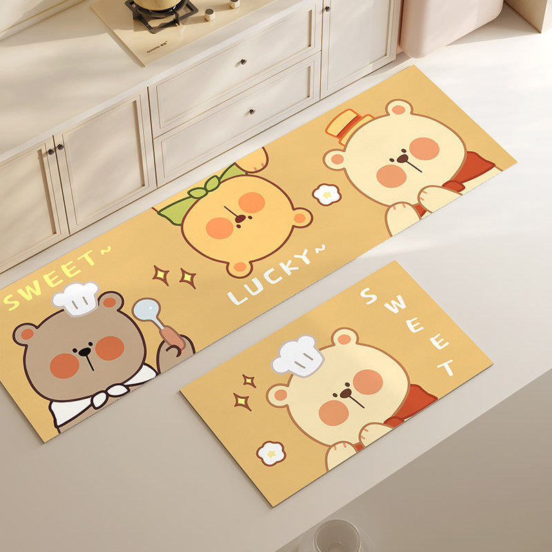 卡通可爱厨房地垫可擦免清洗防滑防油耐脏防水皮革长条入户门脚垫,居家布艺,厨房地垫,淘宝优惠券,粉丝福利购,淘宝优惠卷
