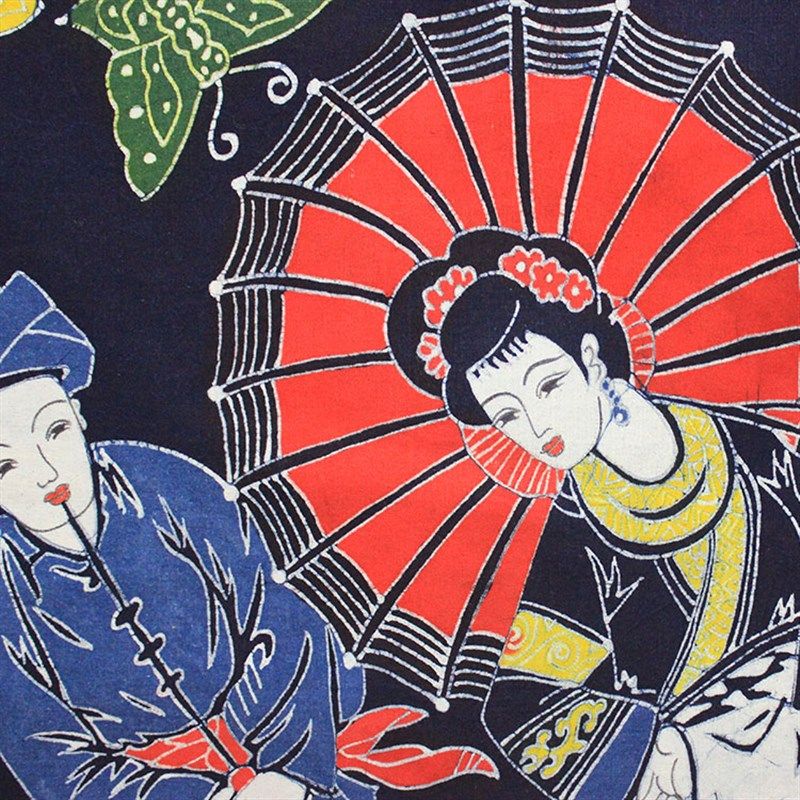 蜡染画门帘芦笙舞餐厅客厅玄关隔断帘手工艺壁挂苗族特色棉布半帘