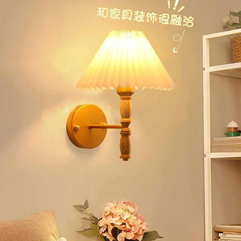 北欧日式实木卧室床头壁灯法式复古铁艺网红百褶卧室客厅背景灯,家装灯饰光源,壁灯,淘宝优惠券,粉丝福利购,淘宝优惠卷