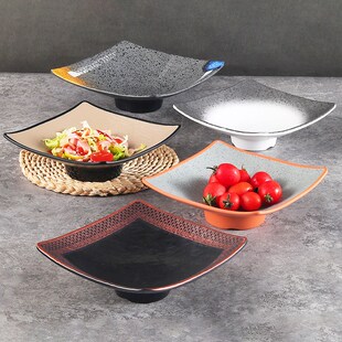 密胺高脚盘四方盘子菜盘日式餐具商用酒店餐厅凉菜冷菜盘创意摆盘
