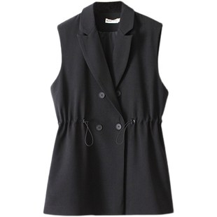 西装马夹女士春秋中长款设计感双排扣收腰大码新款马甲外穿外套