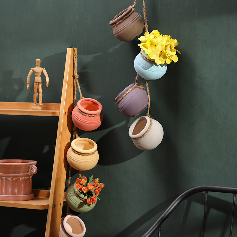 麻绳垂吊陶土吊盆花盆多肉植物吊兰陶瓷悬挂式花卉花园庭院装饰品,鲜花速递/花卉仿真/绿植园艺,花盆,淘宝优惠券,粉丝福利购,淘宝优惠卷