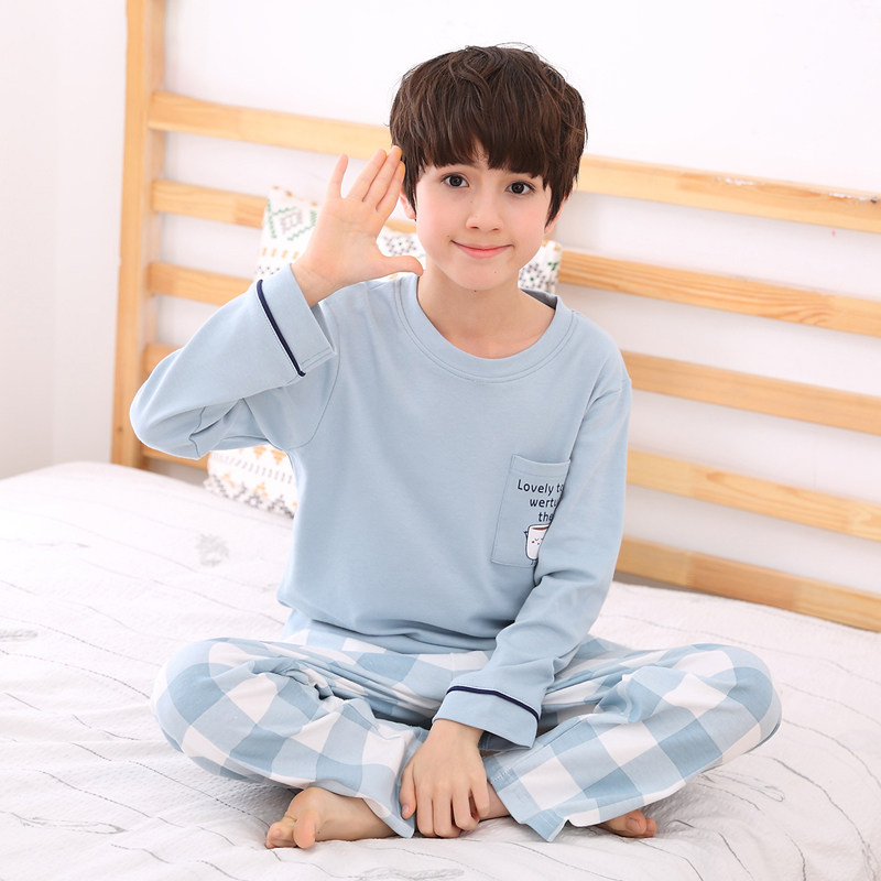 男童睡衣春秋纯棉宝宝秋款长袖男孩中大童秋冬儿童家居服套装秋季