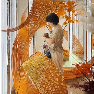 大型竹艺术装置竹编花艺造景中国红空间布置吊饰竹排青竹皮竹蔑条