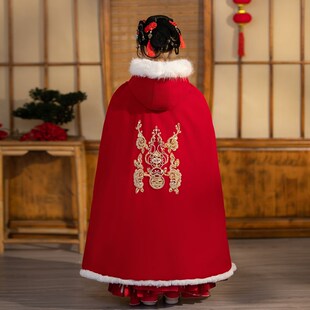 汉服披风儿童加绒加厚保暖斗篷披肩中国风小女童外出防风外套冬装