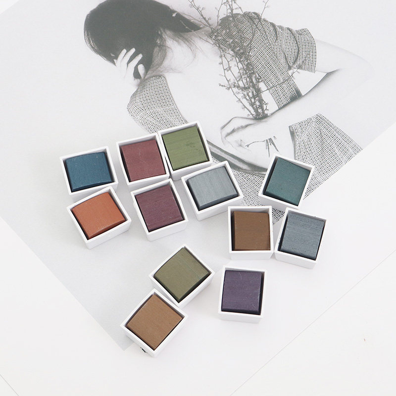 固体水彩颜料海韵12色暗色系水彩暗绘墨美甲晕染彩色水粉颜料套装,文具电教/文化用品/商务用品,水彩颜料,淘宝优惠券,粉丝福利购,淘宝优惠卷