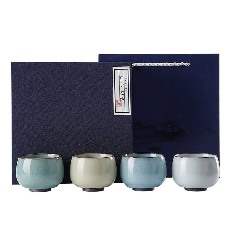 汝窑主人杯茶杯陶瓷功夫茶盏4个礼盒套装一人一色品茗杯单杯高端,餐饮具,茶杯,淘宝优惠券,粉丝福利购,淘宝优惠卷