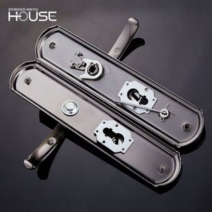 防盗门把手拉手 黑金拉丝执手 防盗门锁双快双活拉手 整套面板。