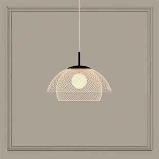 新中式网格吊灯餐厅饭厅餐桌设计师北欧创意吧台日式侘寂风灯J