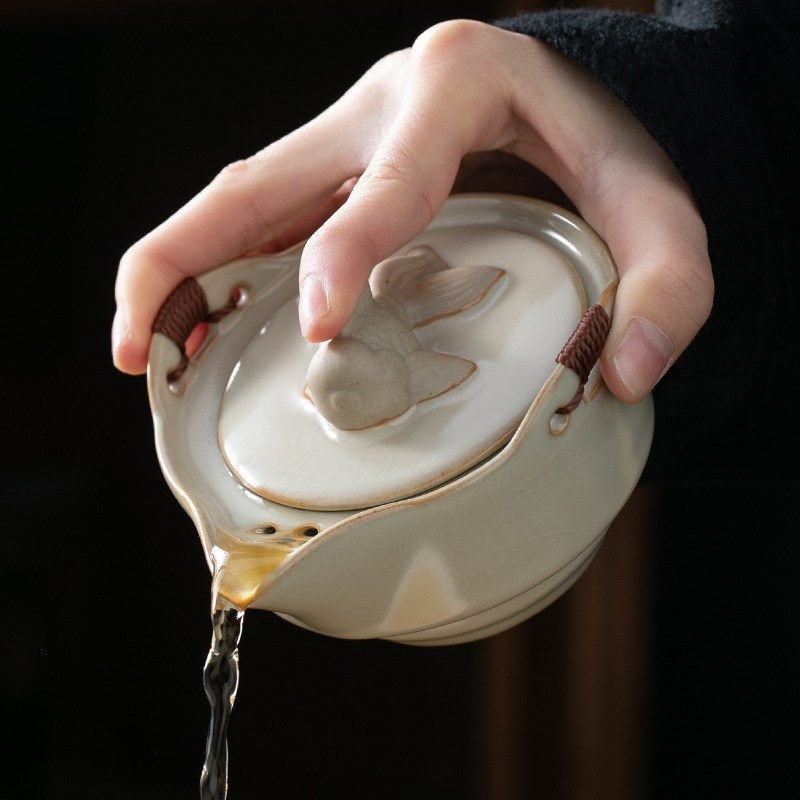 米黄汝窑大号手抓壶旅行功夫茶具陶瓷不烫手家用盖碗泡茶壶泡茶杯,餐饮具,旅行茶具,淘宝优惠券,粉丝福利购,淘宝优惠卷