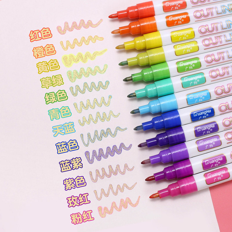 金边绘画轮廓笔梦幻diy双线笔手帐学生荧光记号笔标记笔双色创意,文具电教/文化用品/商务用品,荧光笔,淘宝优惠券,粉丝福利购,淘宝优惠卷
