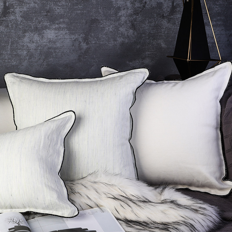 欧式客厅抱枕沙发灰白精梳麻靠垫办公室护腰靠背卧室床头靠垫靠枕