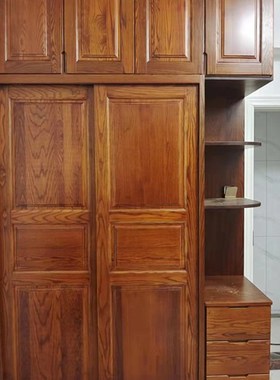 全屋定制实木衣柜红橡白蜡松木整体衣柜推拉门趟门大柜子组合定做