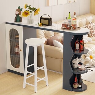 奶油风岩板吧台桌家用酒柜隔断柜客厅餐边柜小型一体伸缩中岛台柜
