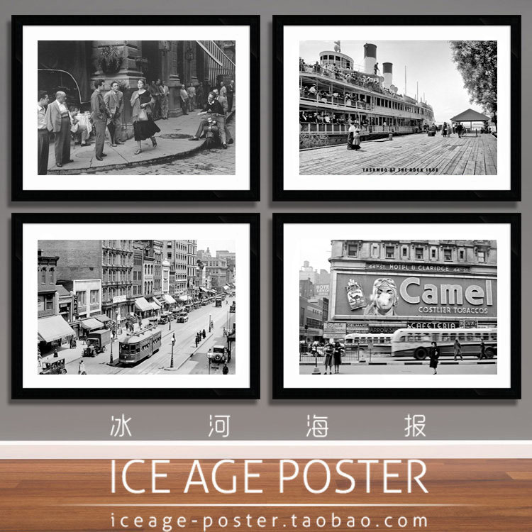 欧美黑白摄影复古怀旧老照片西餐厅咖啡厅饭店酒吧装饰画墙壁挂画