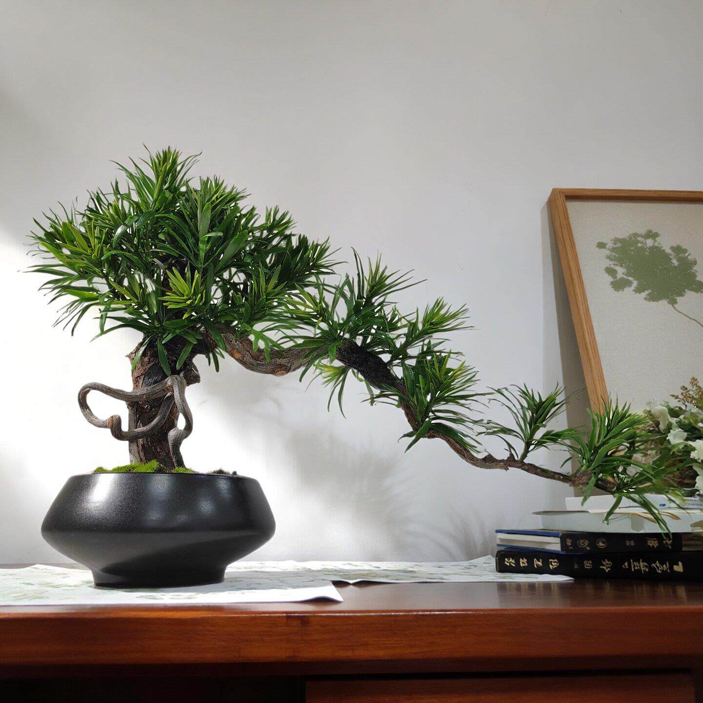 新中式迎客松盆景摆件样板房玄关茶室茶楼松树盆栽装饰品景观摆设