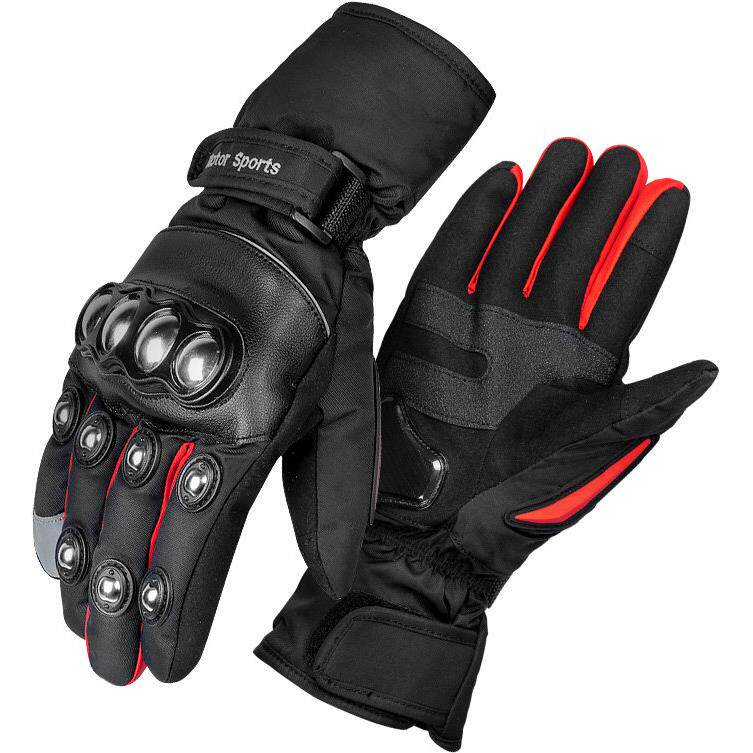 冬季机车手套骑行男士女防水滑雪不锈钢加厚绒保暖长指触控屏幕防