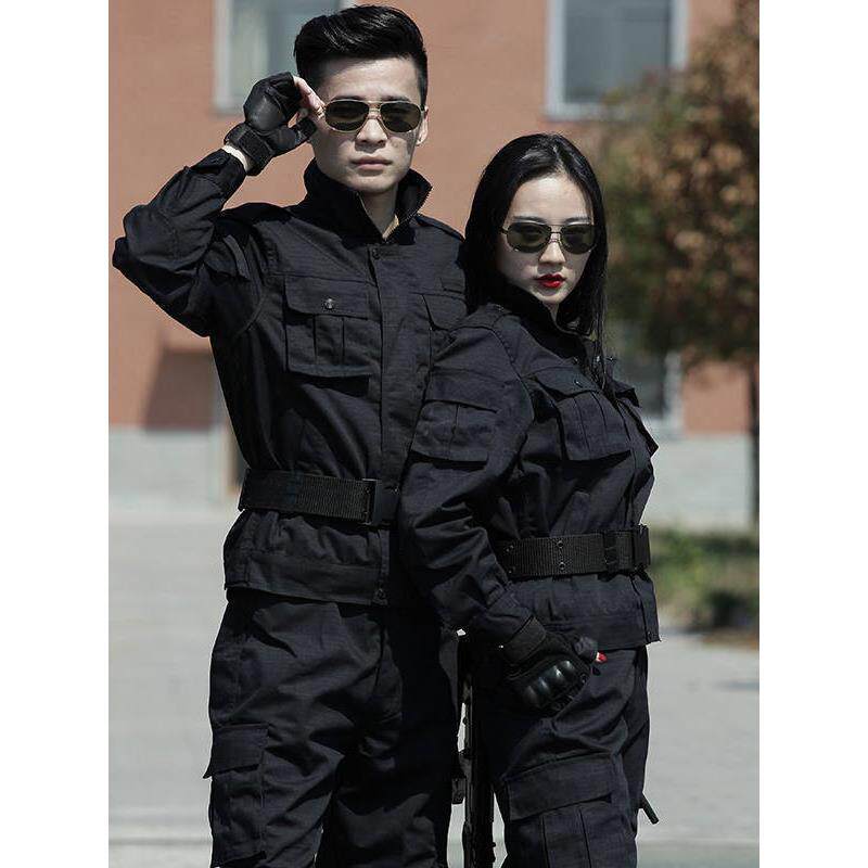 新款黑色作训服套装男女训练服耐磨加厚劳保工装服保安工作服透气