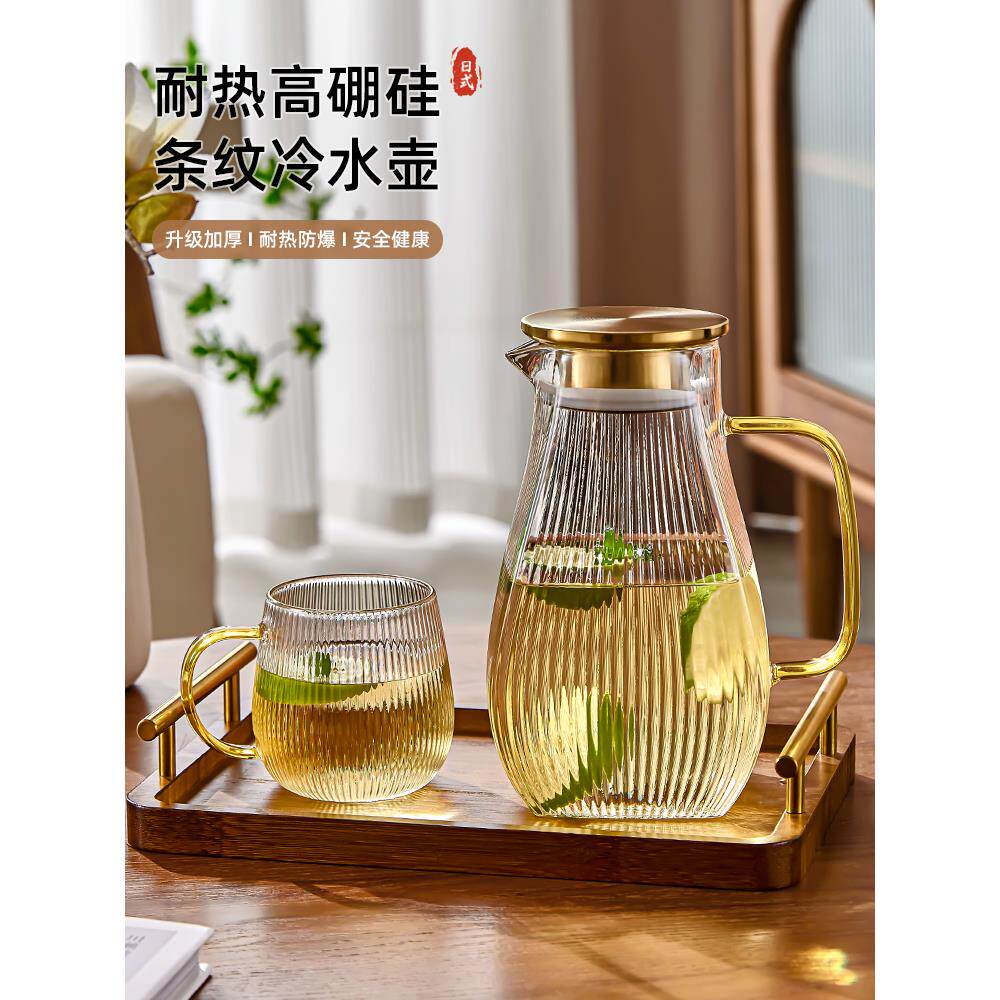 冷水壶家用大容量凉水杯耐高温玻璃加厚高硼硅凉白开水壶装水容器