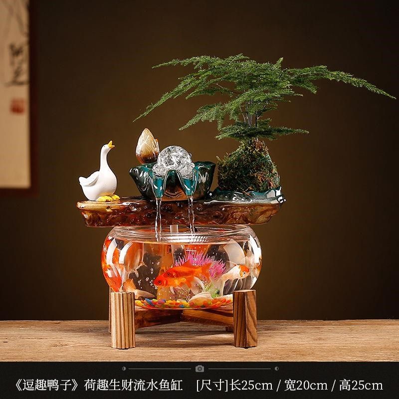 流水生财玻璃鱼缸家居客厅电视柜装饰办公室招财摆件开业礼品,家居饰品,流水摆件,淘宝优惠券,粉丝福利购,淘宝优惠卷