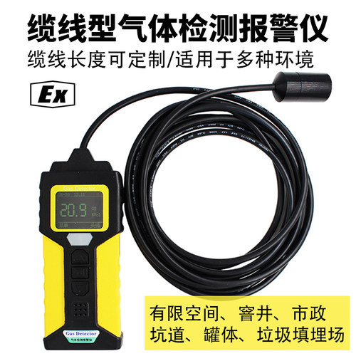 缆线型气体检测仪O2氧含量报警仪有限空间外置监视器防爆氧气测定